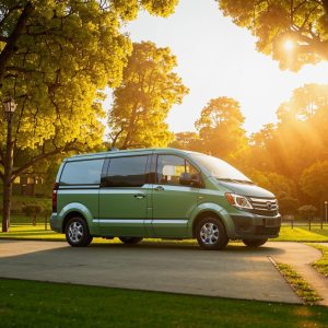 Family-friendly minivan parked near park